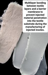 Bonding barrier membranes to technical textiles to prevent the penetration of injected materials through the textile.